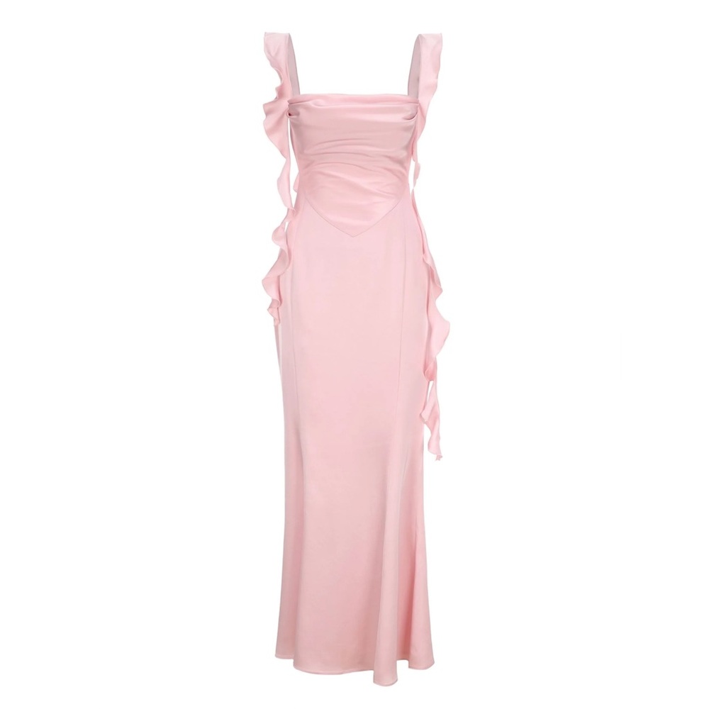 Nana Jacqueline Pink Ruffle Maxi Dress